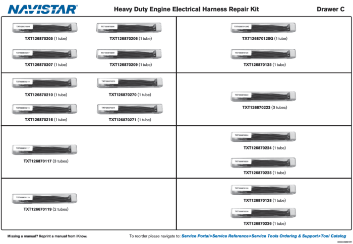 Heavy Duty Engine, Electrical Harness Repair Kit, 4 - 5 Drawer